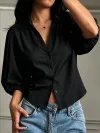 2026 Cross-border European and American women's clothing Amazon Autumn New petal-shaped sleeve lapel single-breasted V-neck short shirt Item Picture